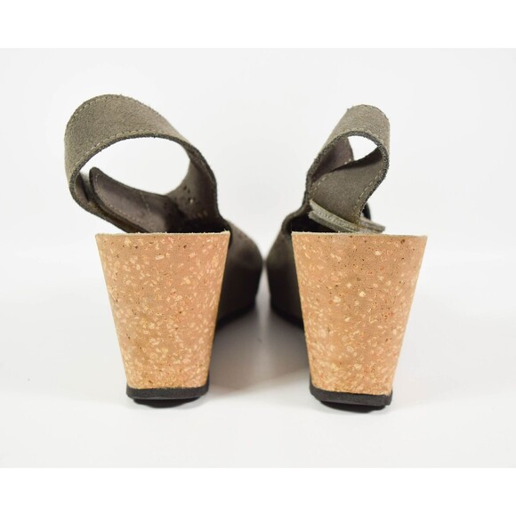 Bio Gold Taupe Suede Cut Out Cork Wedge Slingback Open Toe Sandals Sz 8 - Picture 5 of 6